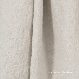 Ľanovo-vlnená žakárová sivo-piesková tkanina praná
