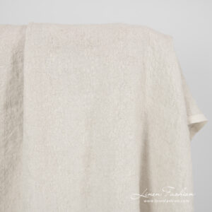 Ľanovo-vlnená žakárová sivo-piesková tkanina praná