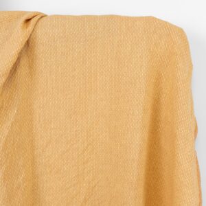 Ľanová látka svetložltá a tehlová bodkovaná, praná