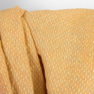 Ľanová látka svetložltá a tehlová bodkovaná, praná