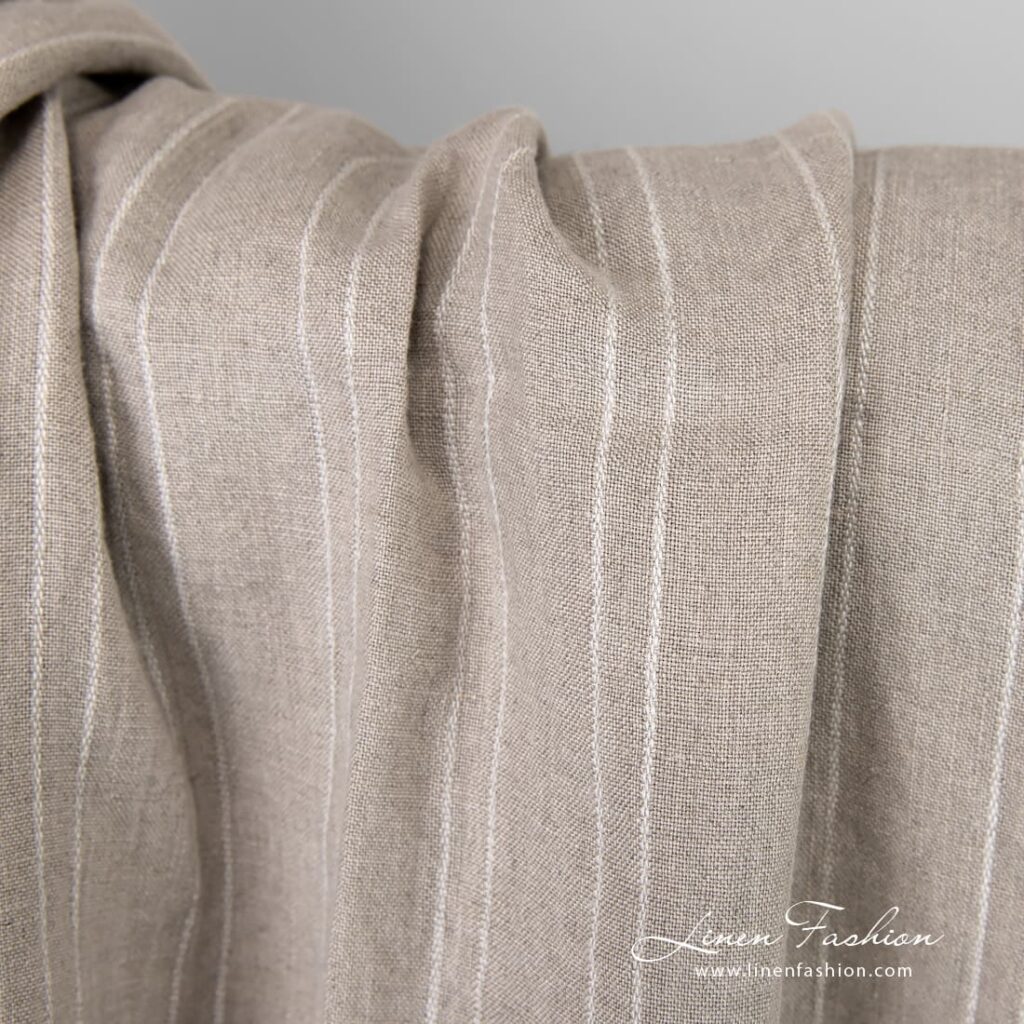 Natural color linen fabric in stripes, washed