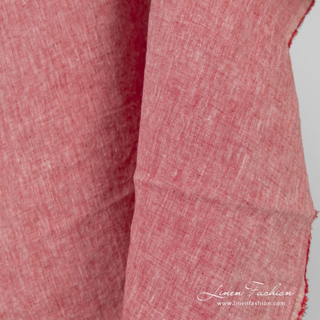 Linen fabric in red melange, high quality