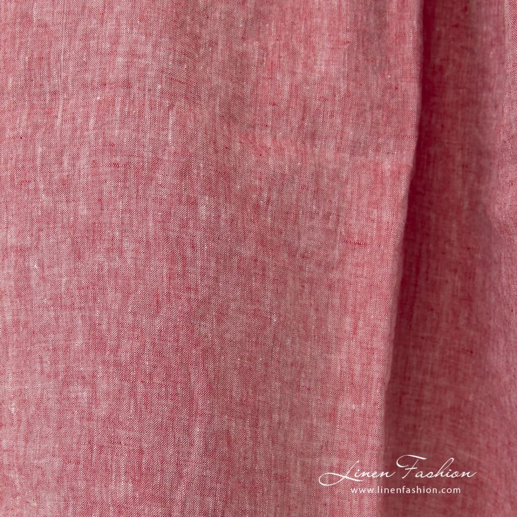 Linen fabric in red melange, washed