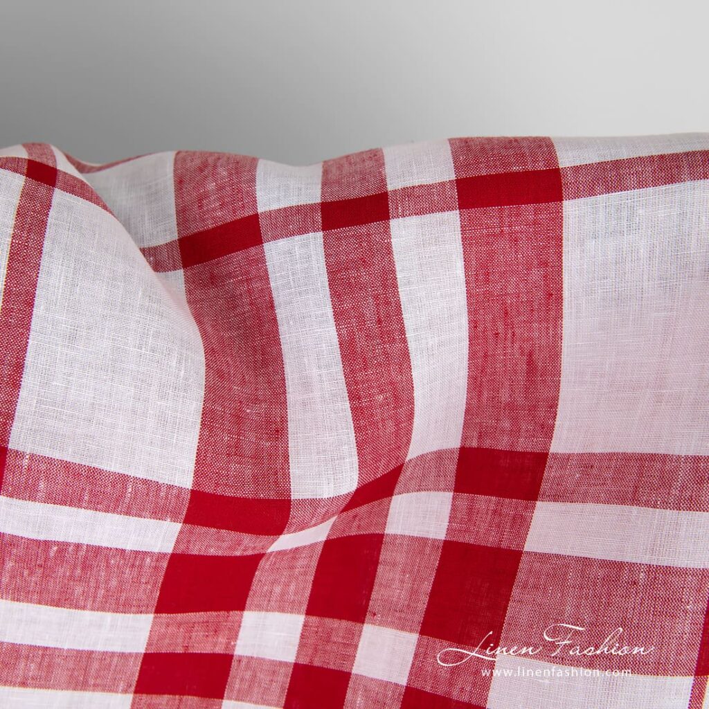 Checked linen fabric closer look