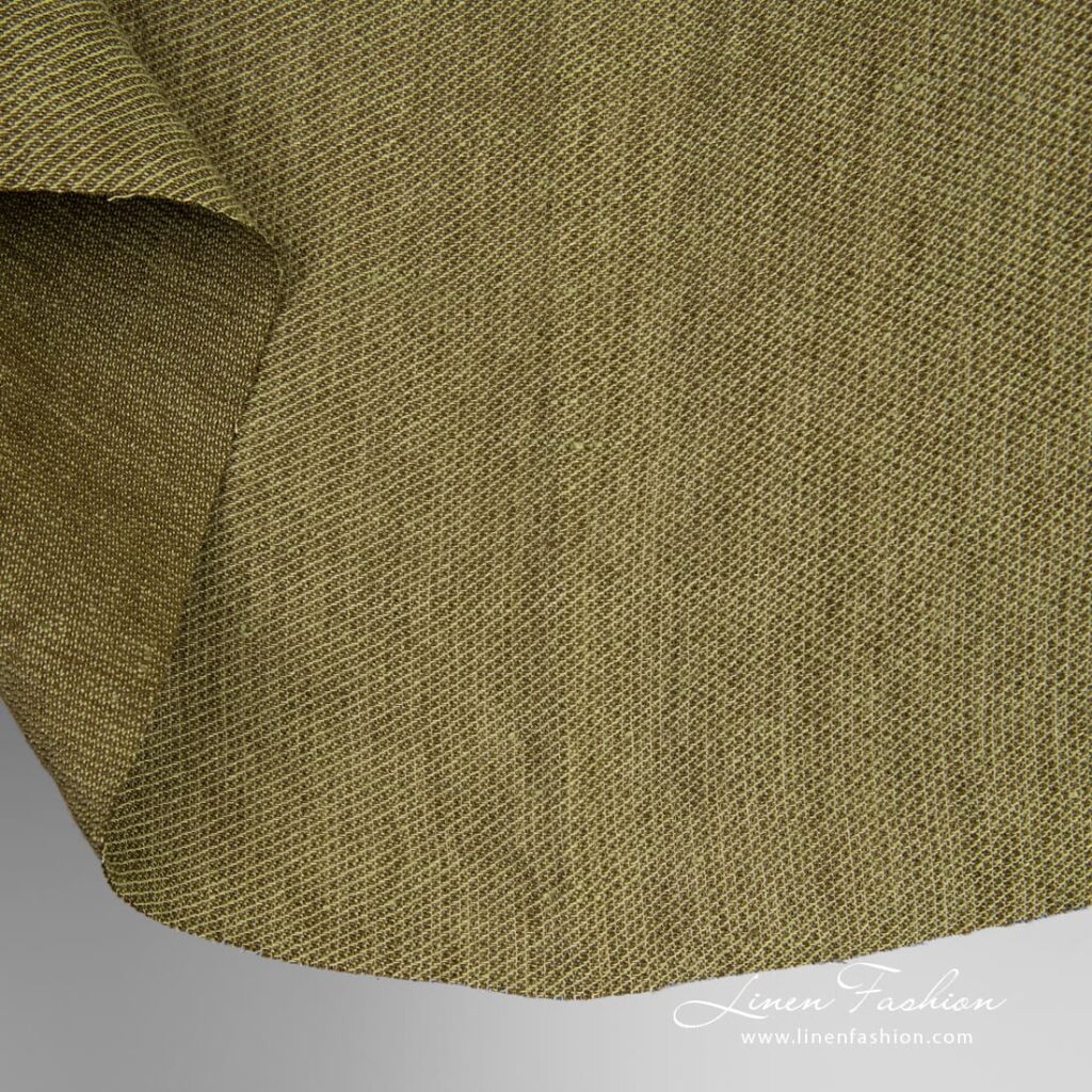 Green linen fabric in fine delicate design