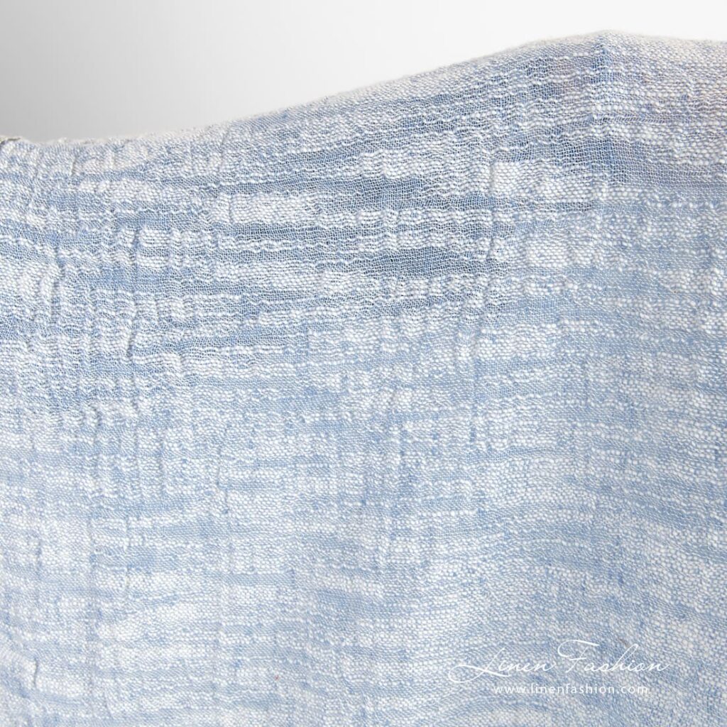 Linen cotton fabric with blue and white fancy yarns