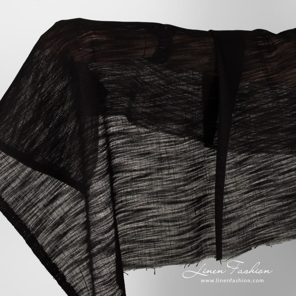Black sheer linen cotton fabric.
