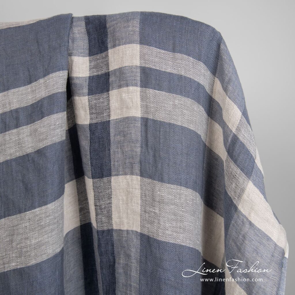 Linen fabric in grey stripes, specially washed to increase softness