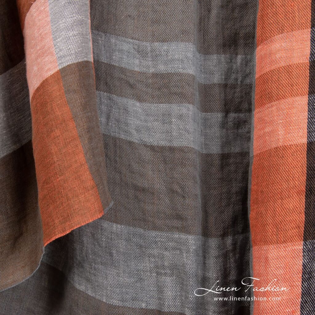 Linen fabric in orange, brown stripes