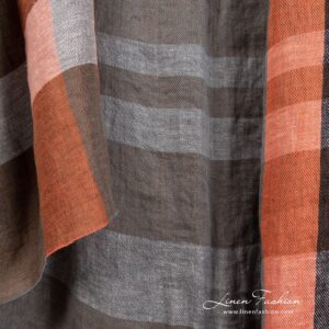 Linen fabric in orange, brown stripes