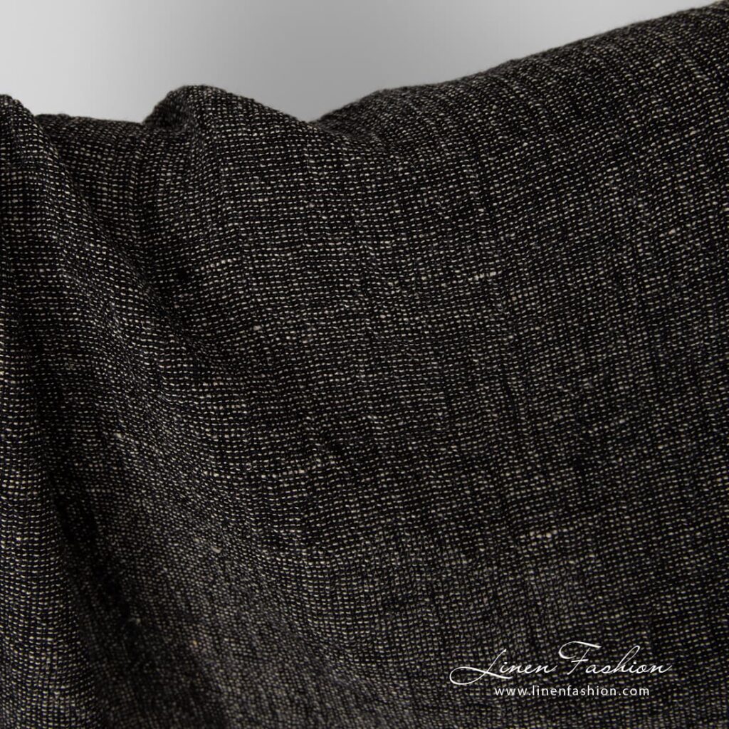 100% linen fabric in black and flax melange.