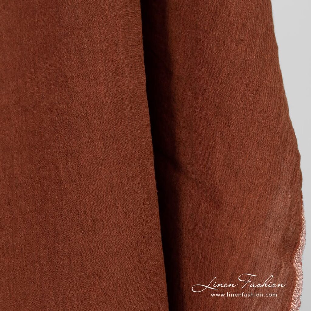 Cinnamon Brown Linen Fabric, washed