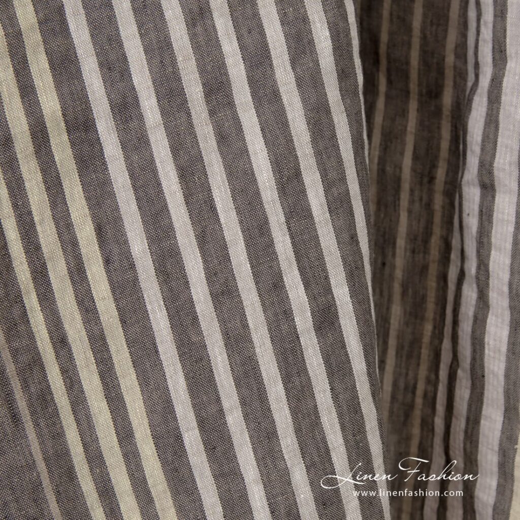 Multicolored linen fabric with stripes, washed fabric
