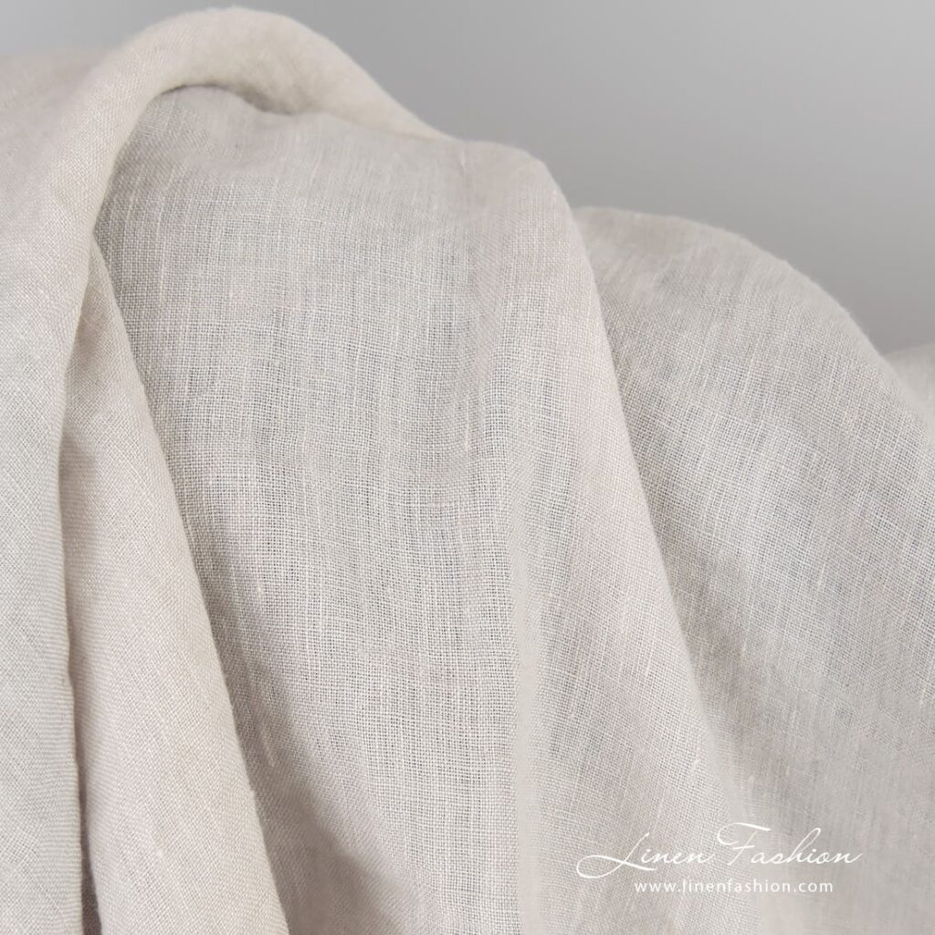 Light brown linen fabric, plain weave pattern