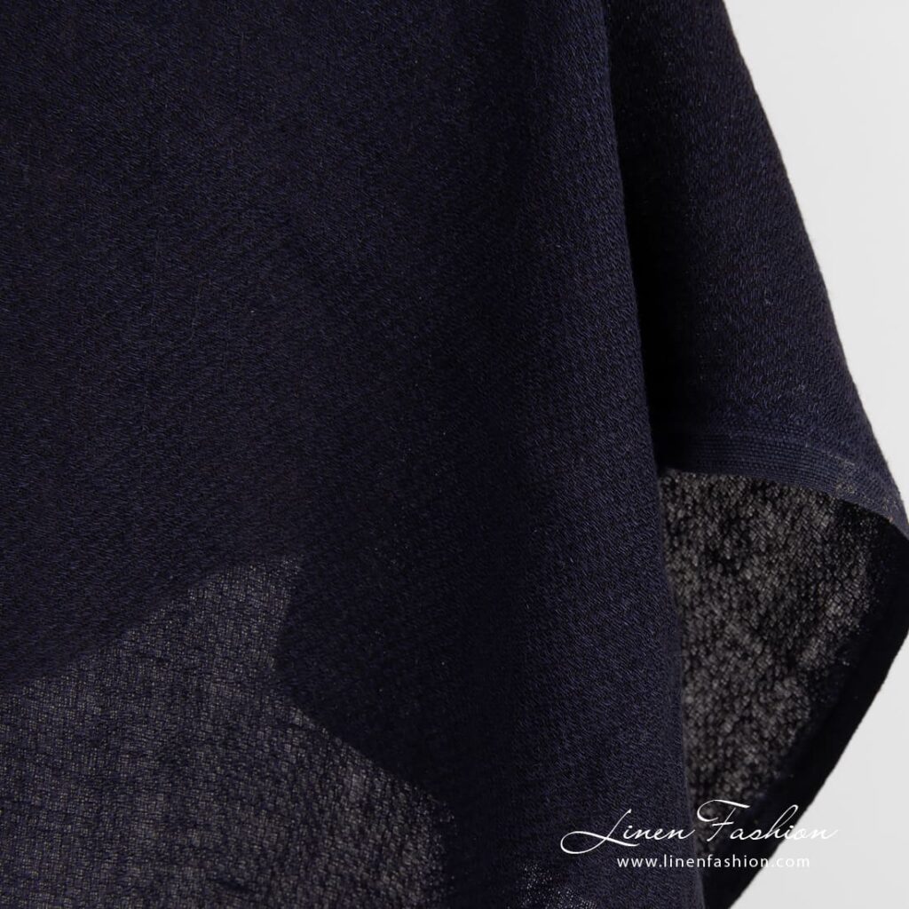 Dark blue linen fabric in dobby pattern