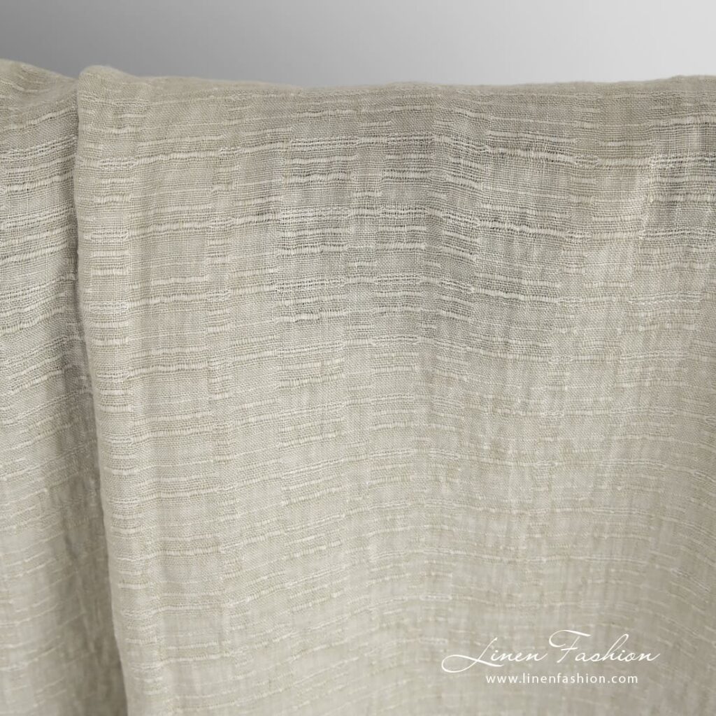 Light brown linen fabric in narrow horizontal stripes