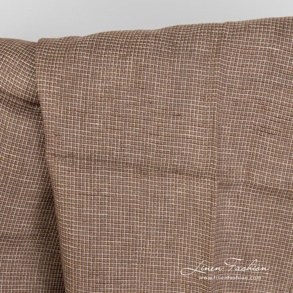 Brown linen fabric in waffle checks.