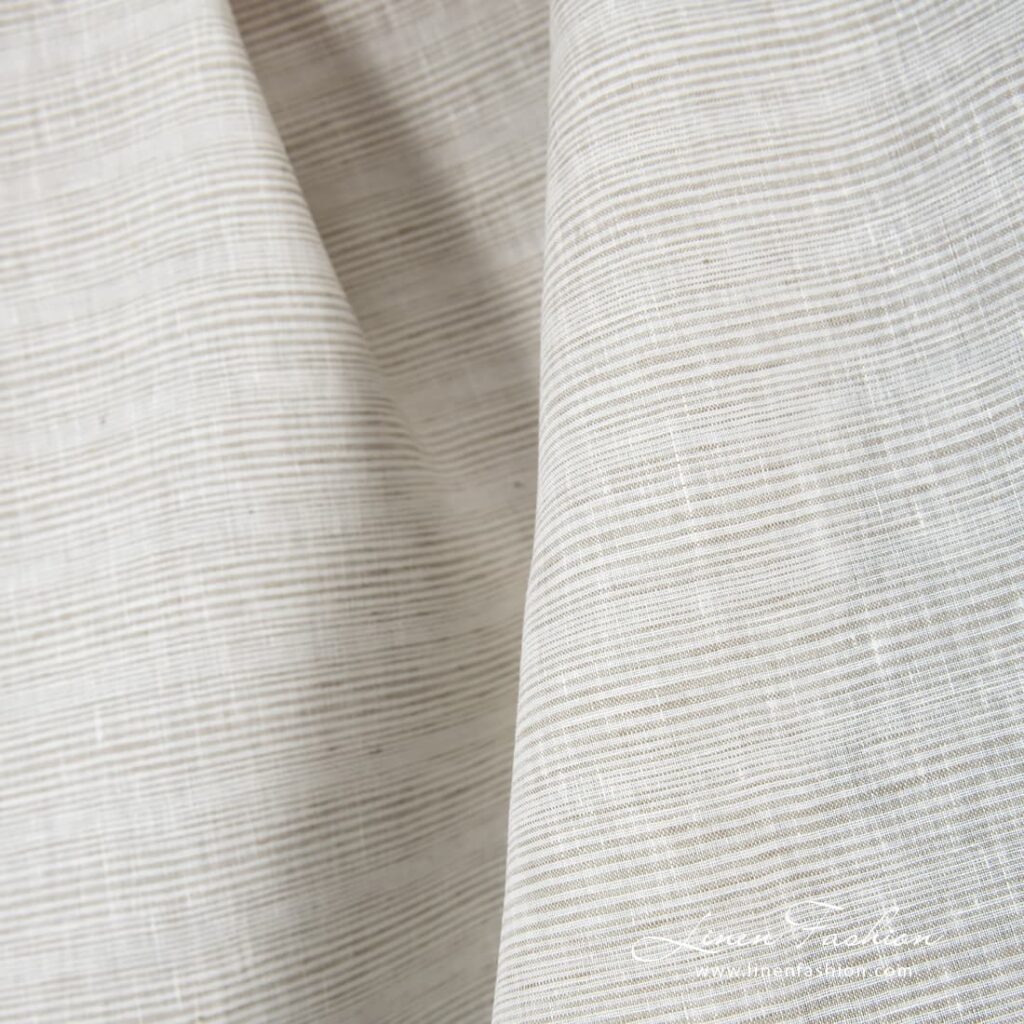 Brownish grey striped linen fabric.