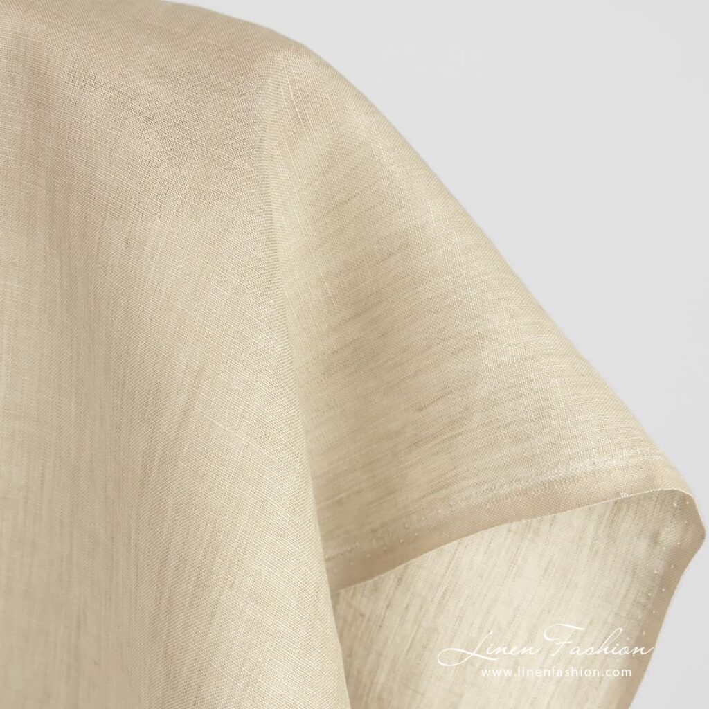Greyish brown linen fabric, plain weave pattern