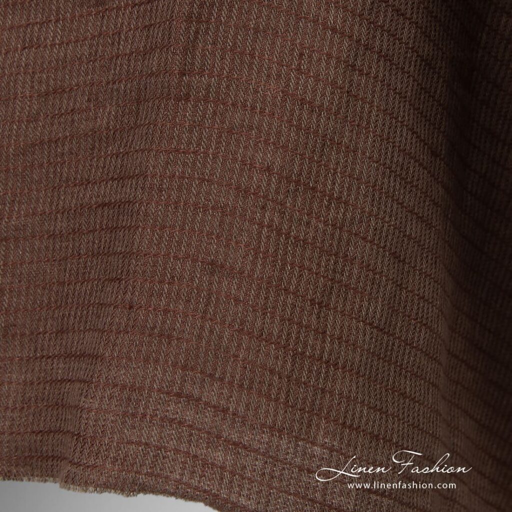 Striped linen fabric in brown color, high quality