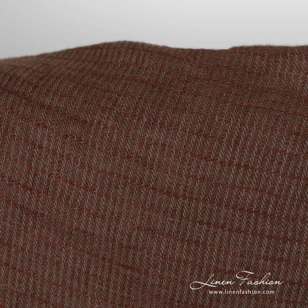Striped linen fabric in brown color, washed fabric