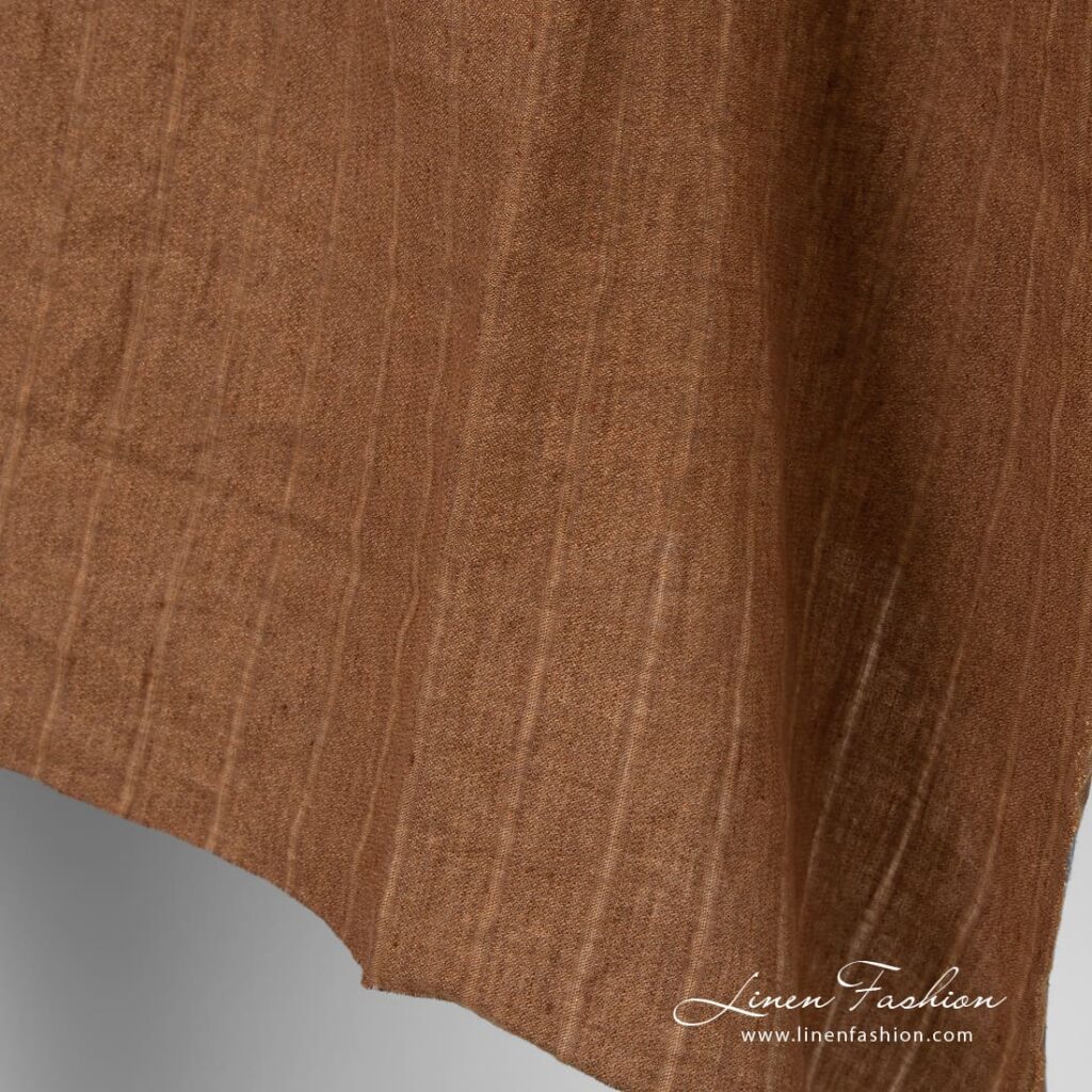 Striped linen fabric in brown color, high quality