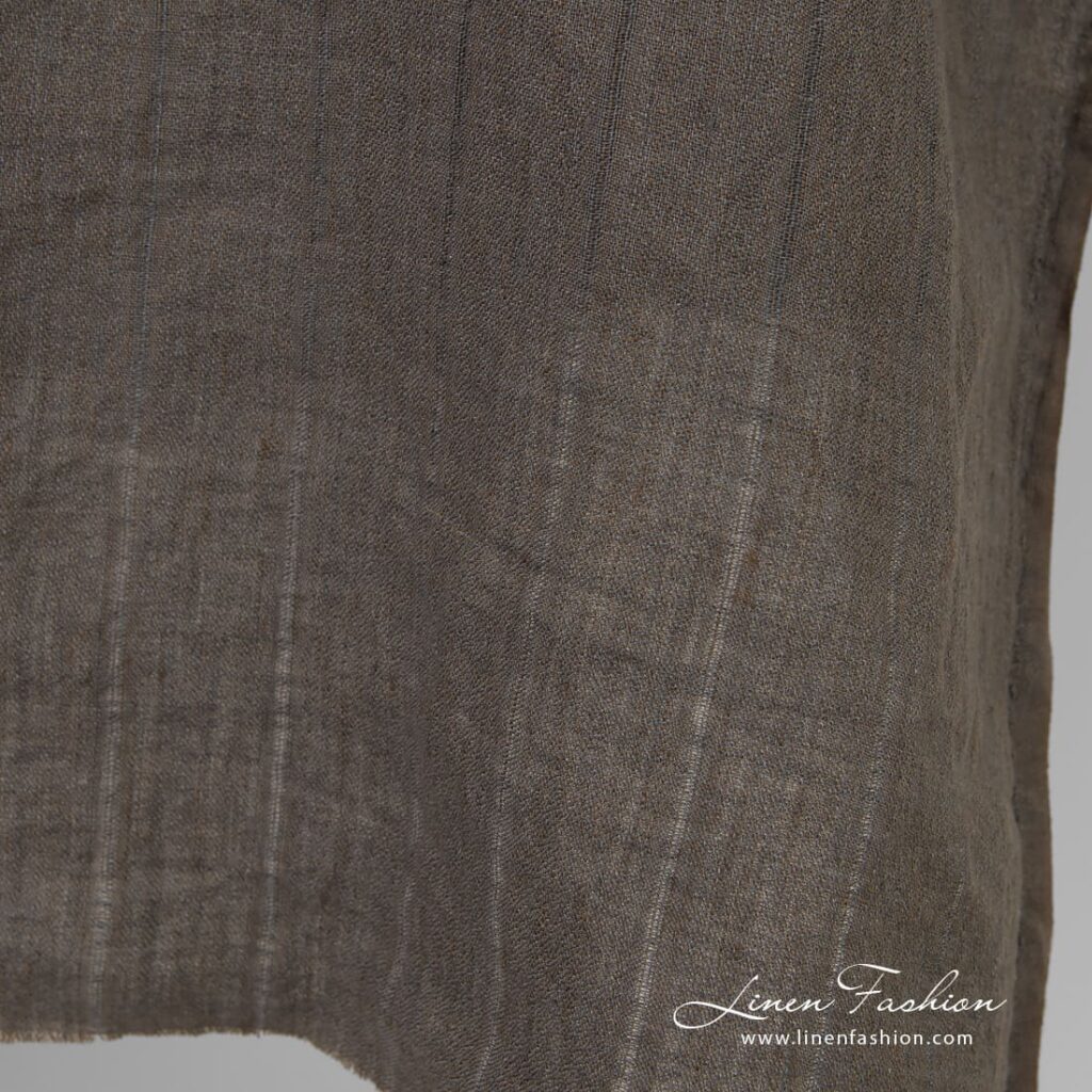 Striped greyish brown linen fabric, origin Lithuania