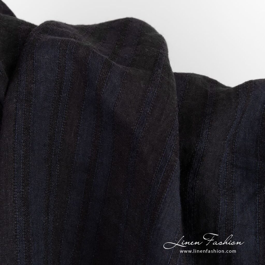 Linen fabric in vertical openweave stripes