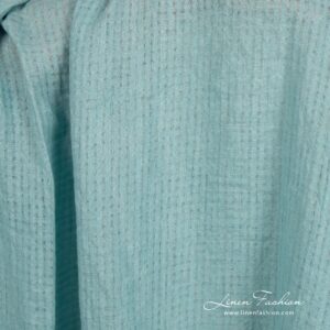 Blue green linen fabric in transparent checks, specially washed