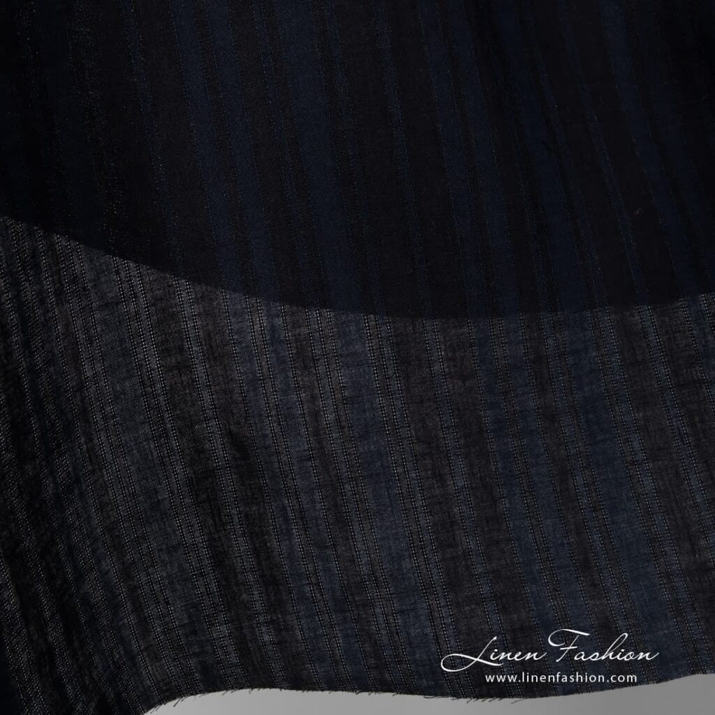 Striped 100% linen fabric in black navy.