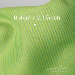 100% linen fabric in apple green, striped.