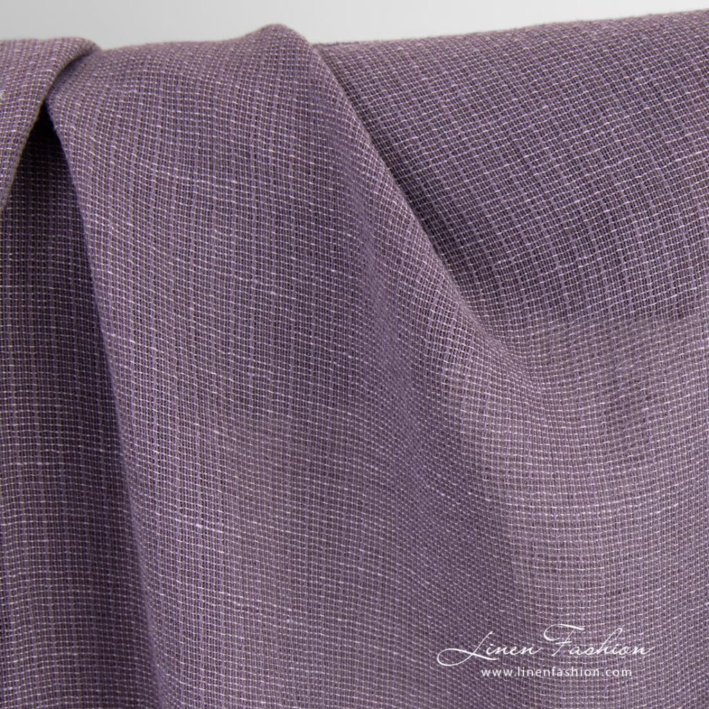 Transparent violet linen cotton fabric in stripes