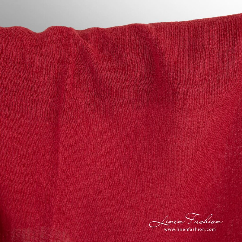 Red linen cotton fabric in stripes
