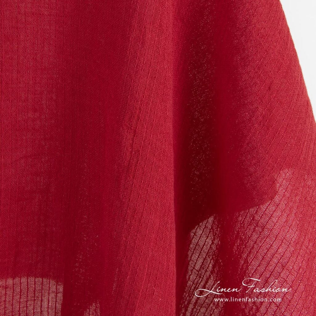 Red linen cotton fabric, transparent