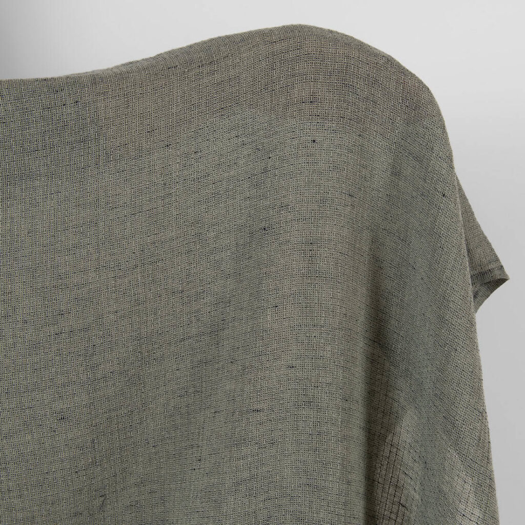 Grey linen cotton fabric in small delicate design, specially washed