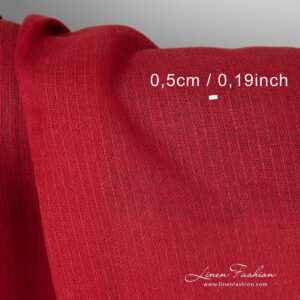 Transparent red linen cotton fabric in decorative vertical stripes
