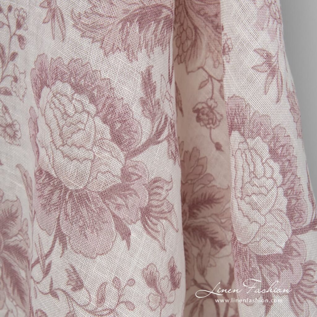 Flower patterned 100% linen fabric.
