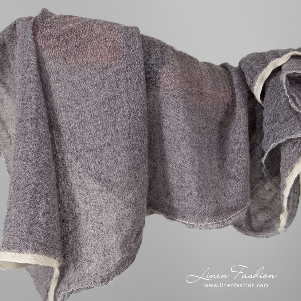 Linen wool violet fabric, washed.