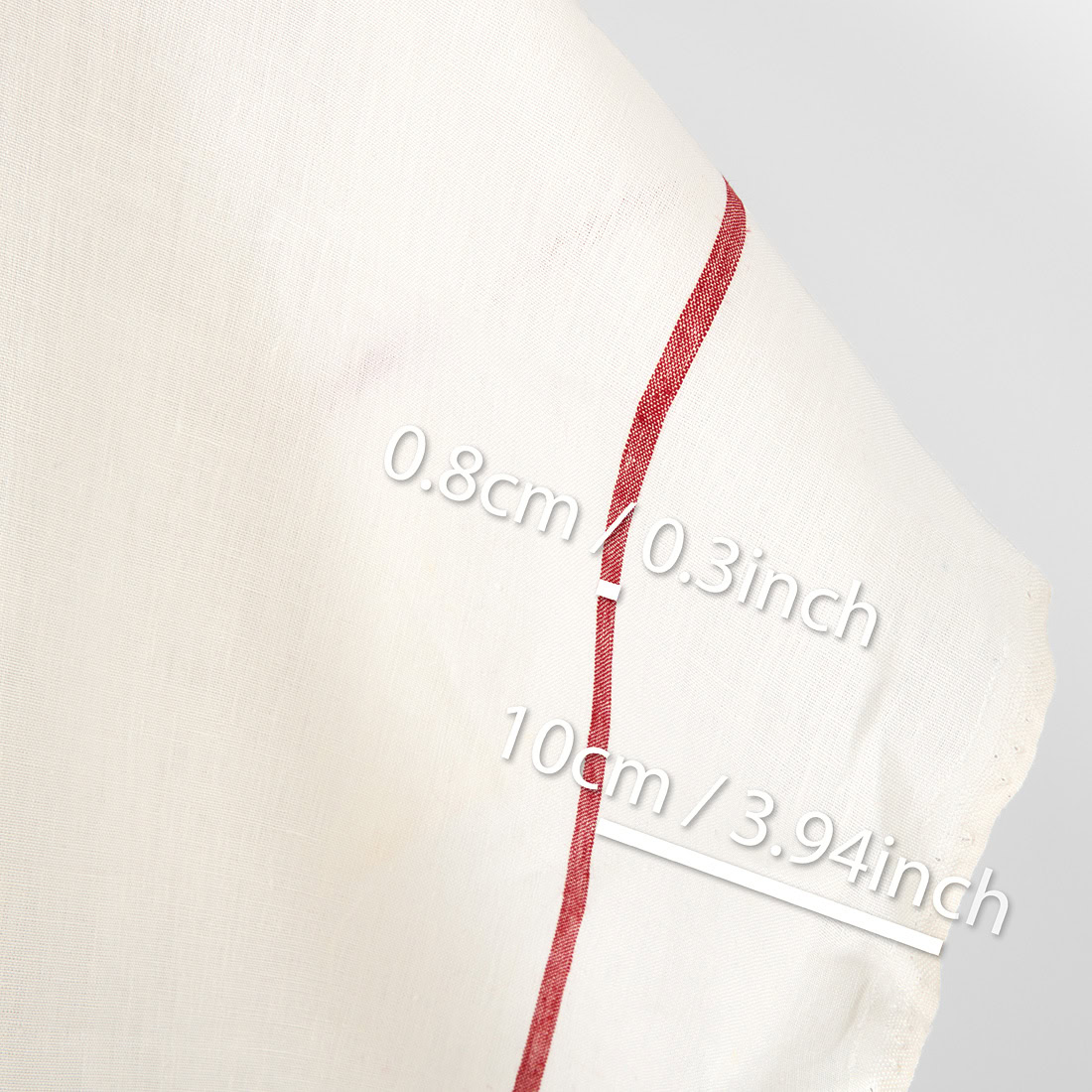 Linen fabric plain off-white with red stripes, heavy fabric