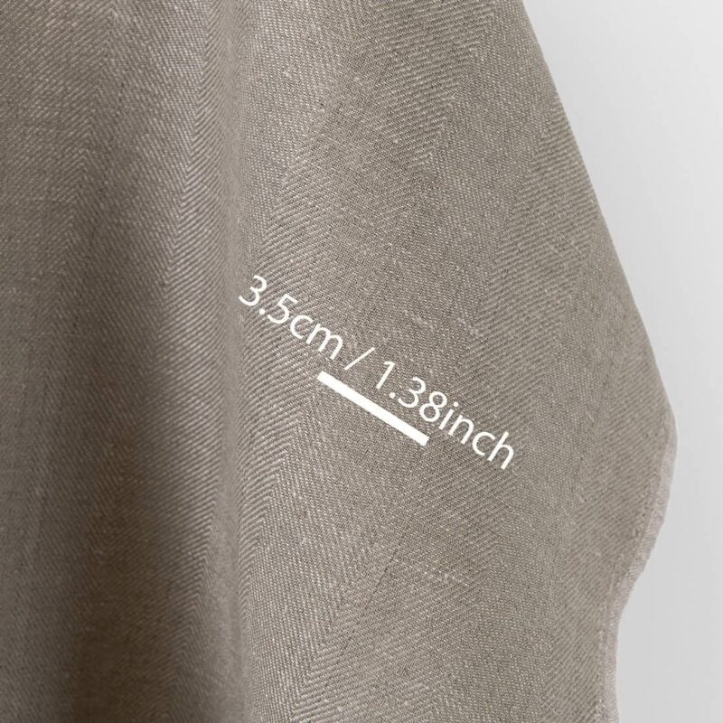 Linen cotton fabric dark beige and undyed herringbone, with measurements