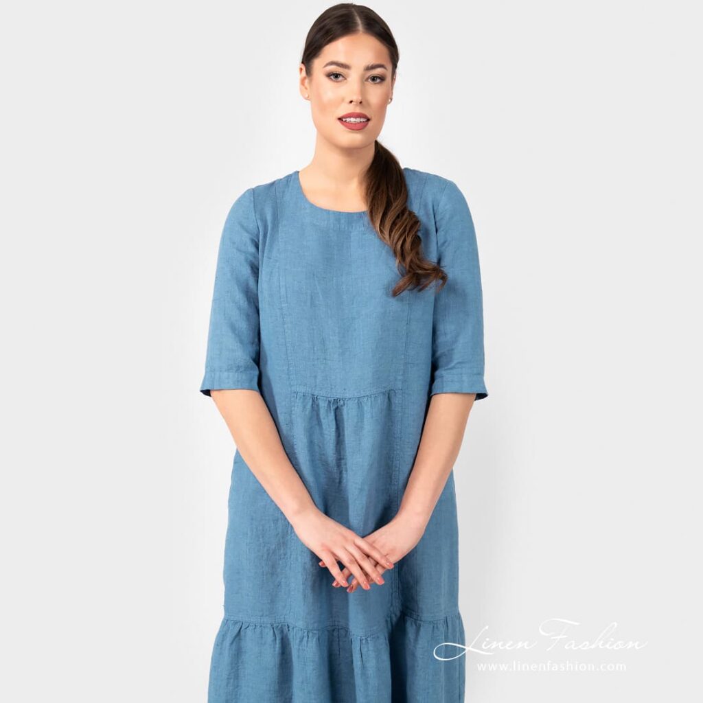 SERENA teal linen dress with wrinkled bottom