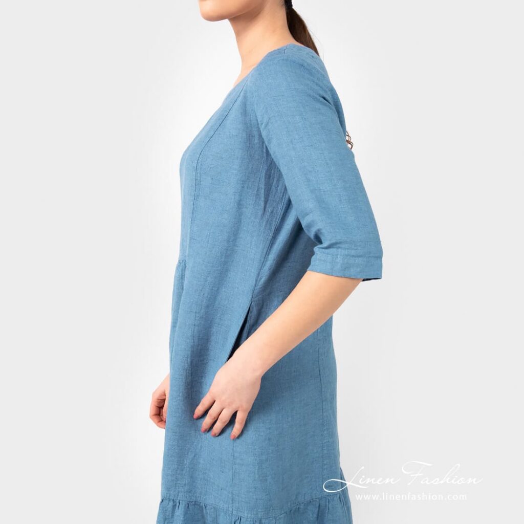 SERENA teal linen dress with pockets on the sides