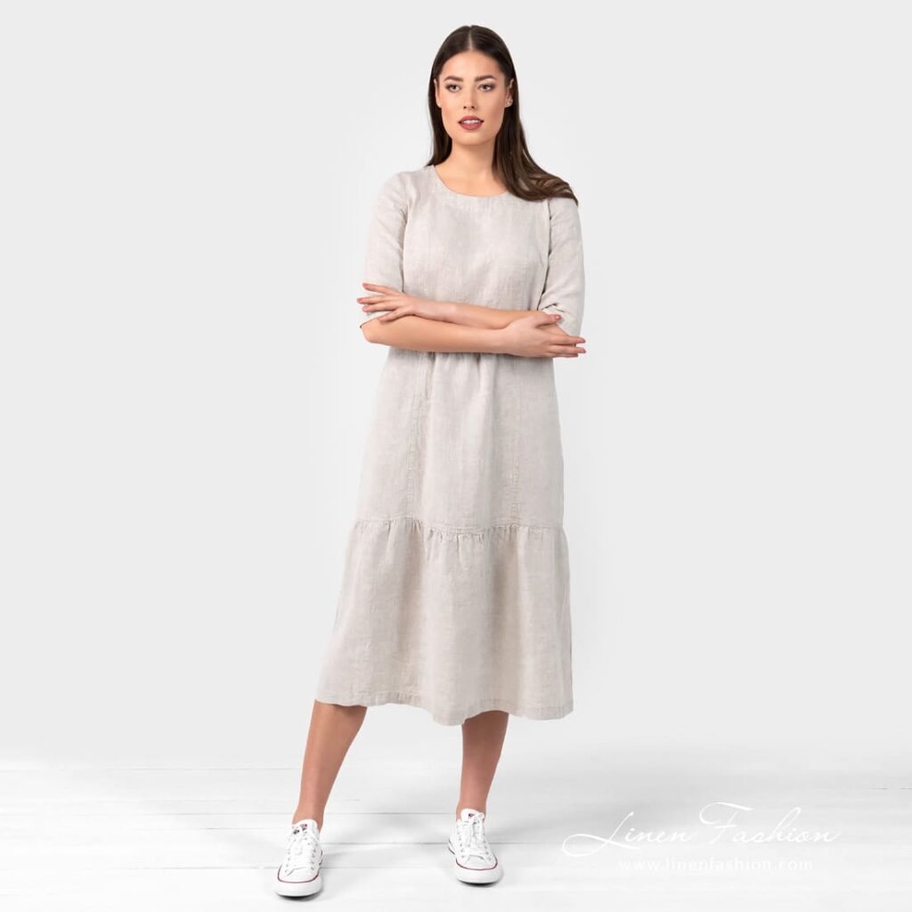 SERENA natural color linen dress knee lenght