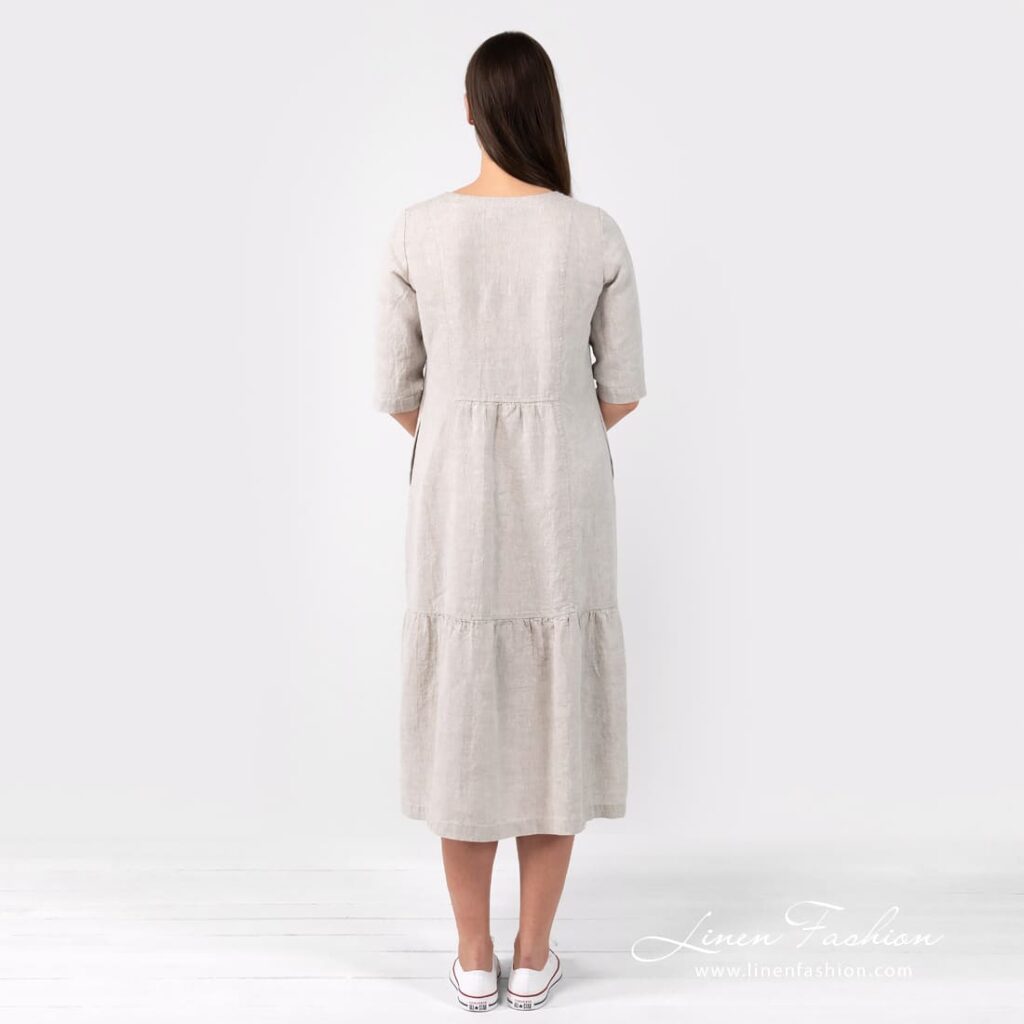 SERENA natural color linen dress from back side