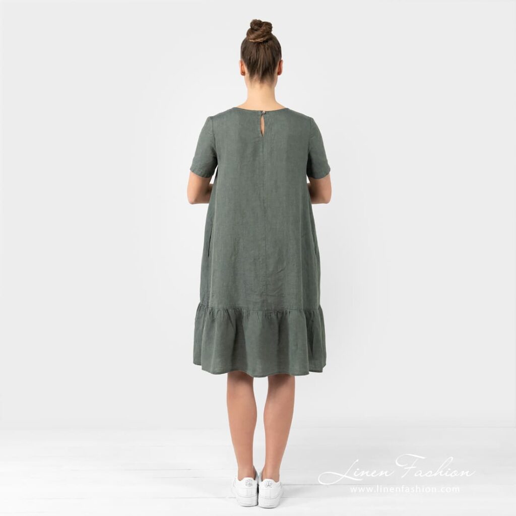SAVANA dark grey linen dress from back side