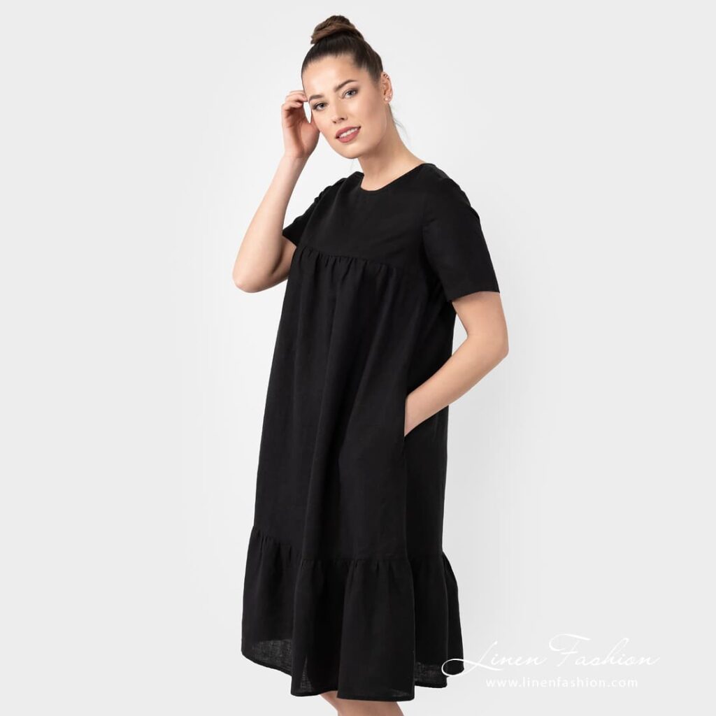 SAVANA black linen dress