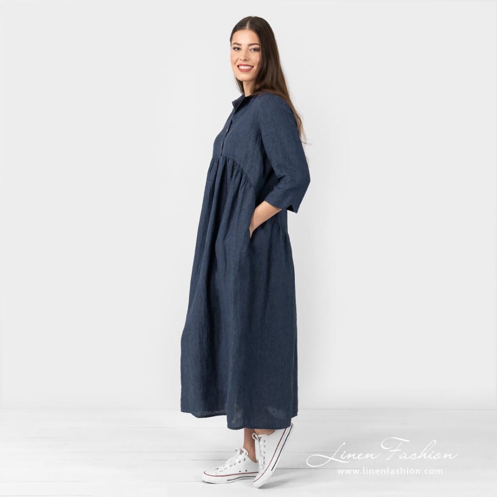 MONTANA dark blue linen dress with pockets