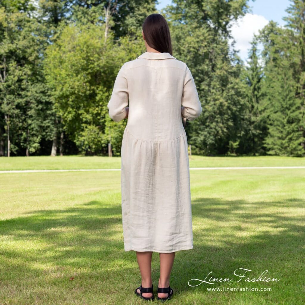 Long light sand linen dress