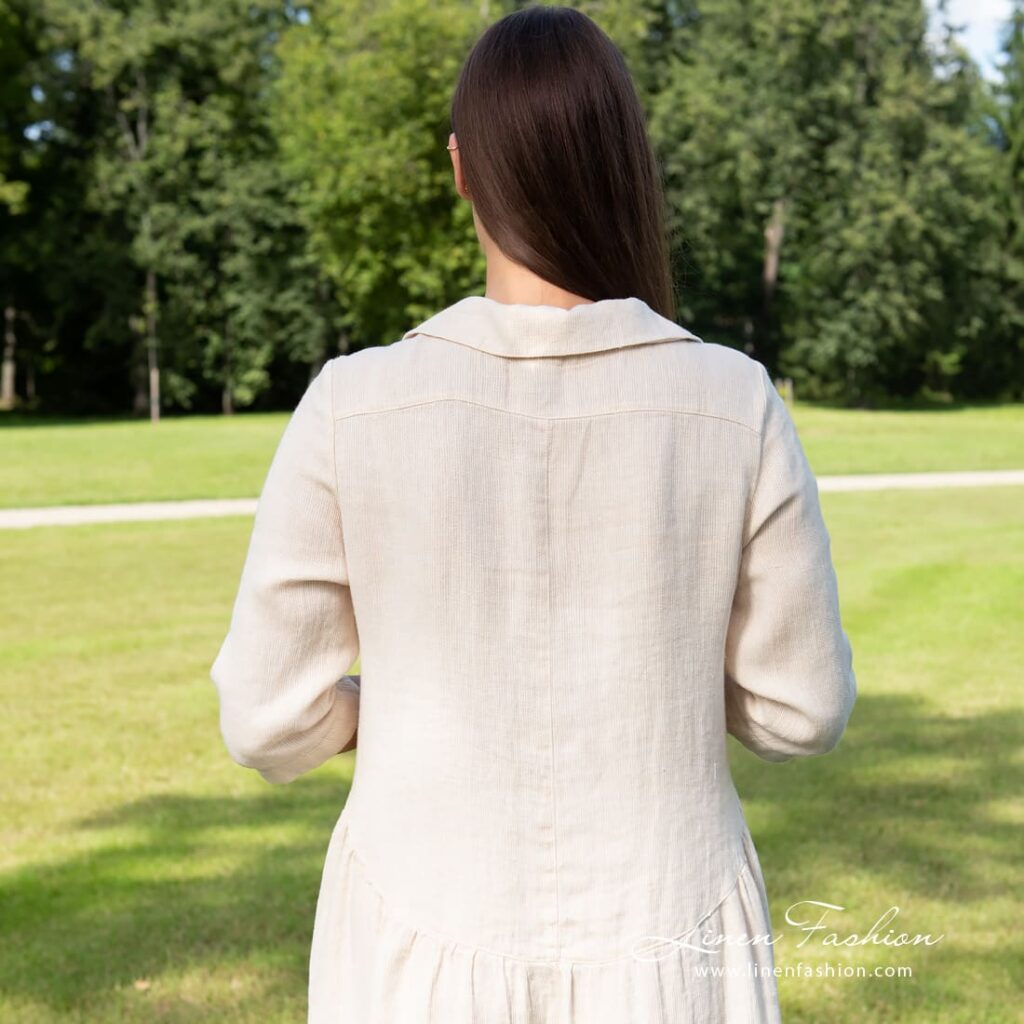 Light sand linen dress from the backside
