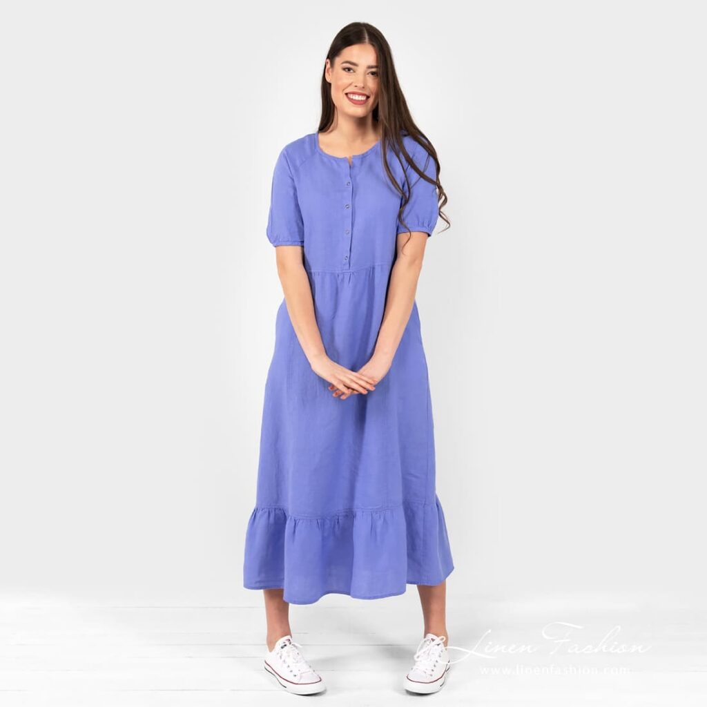ZOE orchid linen dress with wrinkled bottom
